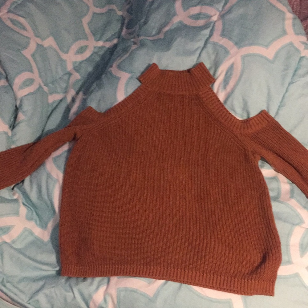 cold shoulder turtle neck crop top sweater